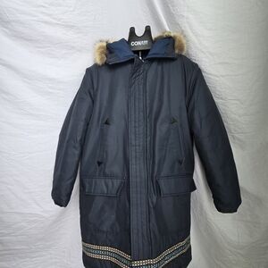 Men's Navy  Parka with Faux Fur Hood